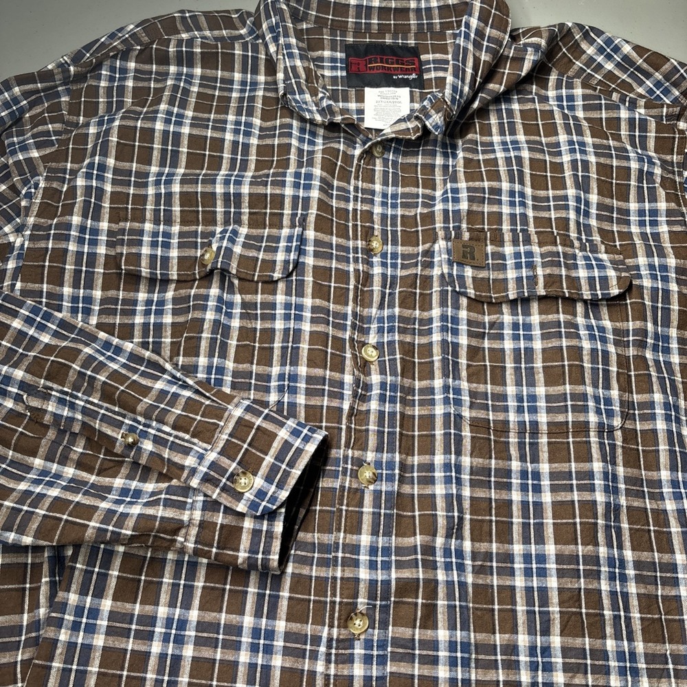 Wrangler Riggs Workwear Shirt Mens 2XT/2TGL Plaid Flannel Long Sleeve Button Up